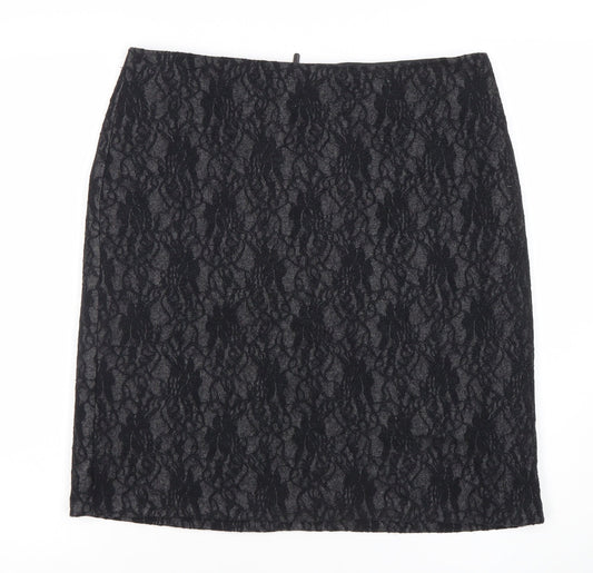 Marks and Spencer Women Black Lace Pencil Skirt Size 12 Zip Lined
