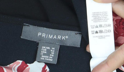 Primark Womens Black Floral Wrap Blouse Size 14 V-Neck 3/4 Sleeve