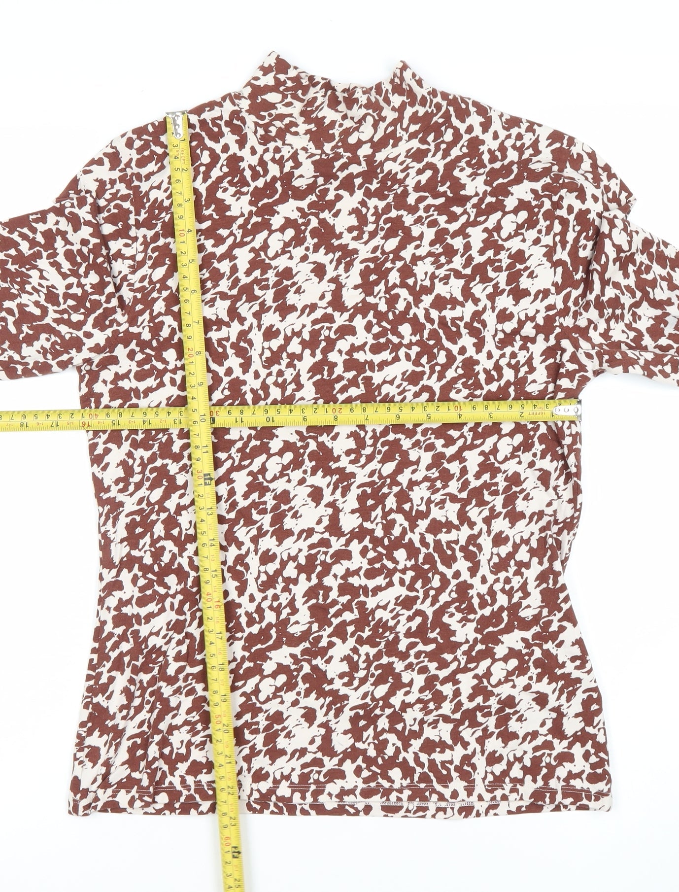 Marks and Spencer Women’s Brown Animal Print Mock Neck Long Sleeve T-Shirt Size 12