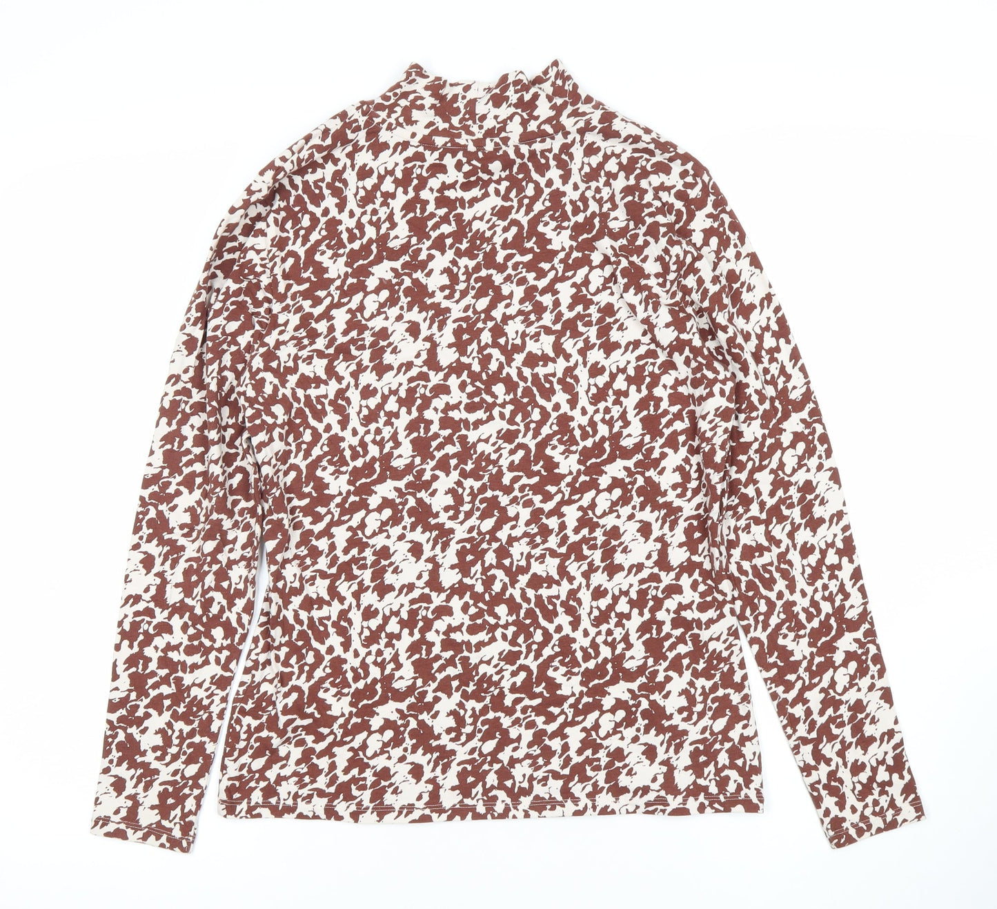 Marks and Spencer Women’s Brown Animal Print Mock Neck Long Sleeve T-Shirt Size 12