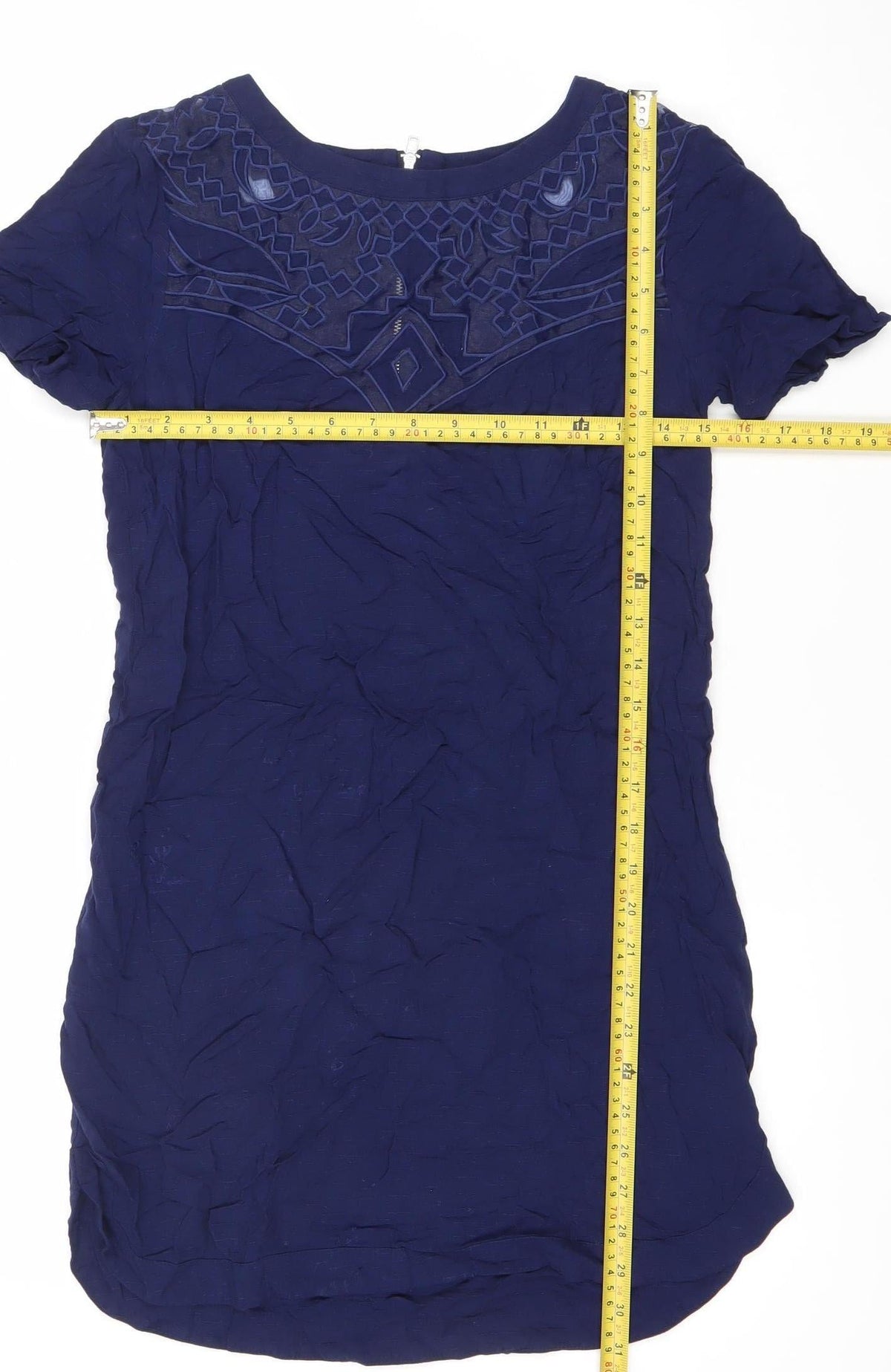 Warehouse Womens Blue Size 8 Embroidered Shift Dress