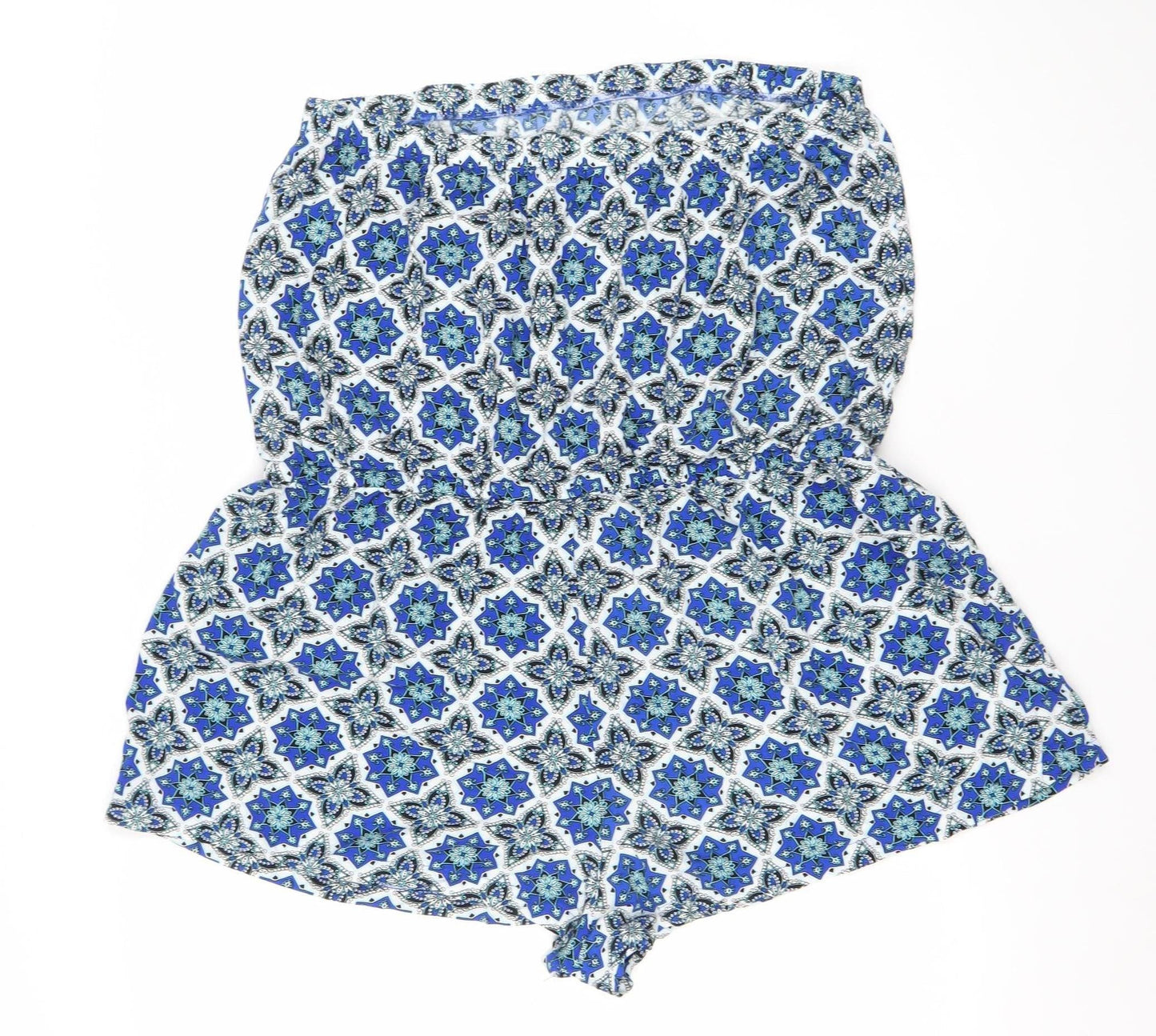 Papaya Women’s Blue Geometric Viscose Strapless Playsuit Size 20