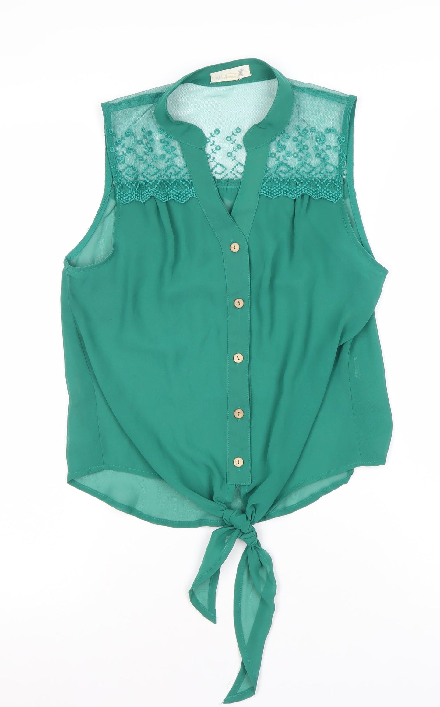 Milletts Women Green Sleeveless Button Blouse Tunic Size S