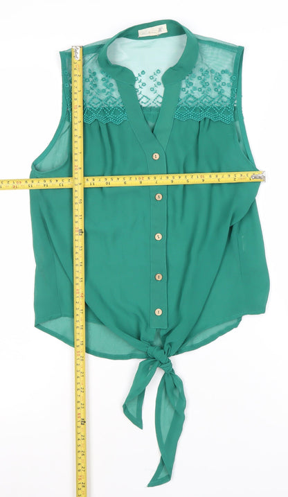 Milletts Women Green Sleeveless Button Blouse Tunic Size S