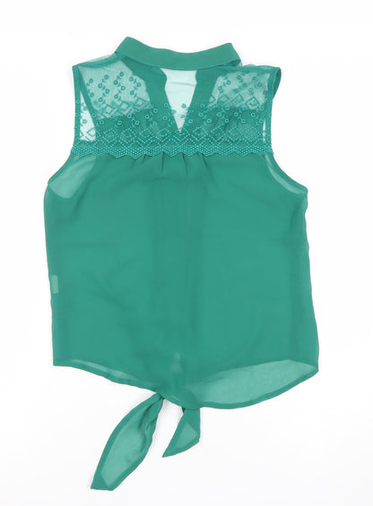 Milletts Women Green Sleeveless Button Blouse Tunic Size S