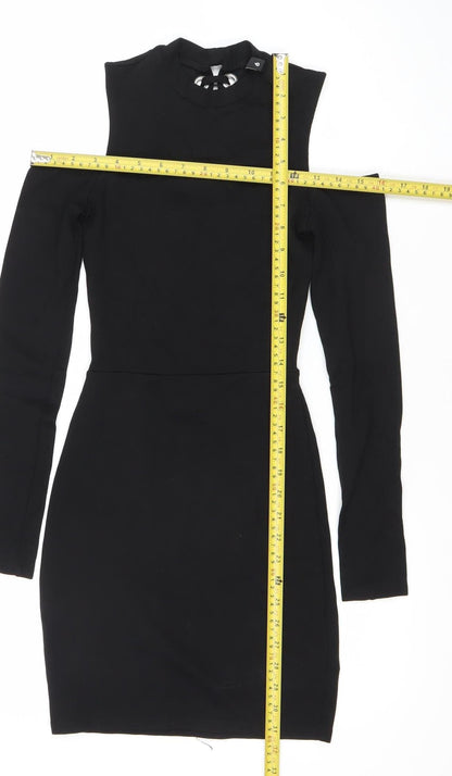 H&M Divided Women’s Black Bodycon Mini Dress Size 6 Lace Up Long Sleeve