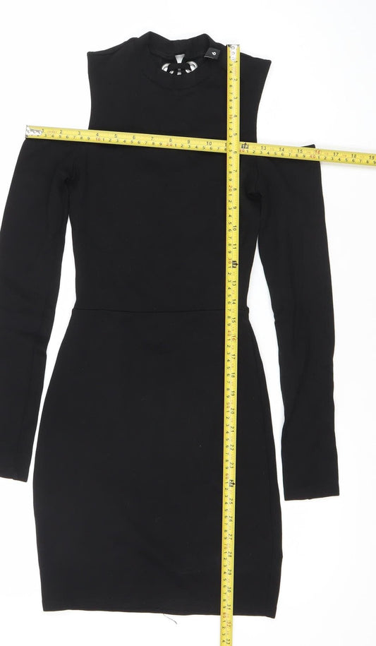 H&M Divided Women’s Black Bodycon Mini Dress Size 6 Lace Up Long Sleeve
