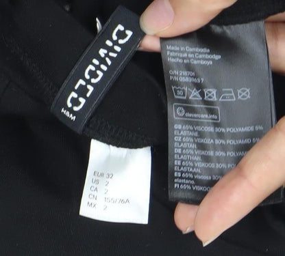 H&M Divided Women’s Black Bodycon Mini Dress Size 6 Lace Up Long Sleeve