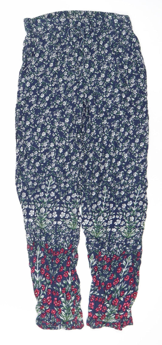 Topshop Womens Blue Floral Harem Trousers Size 8 Viscose Lightweight