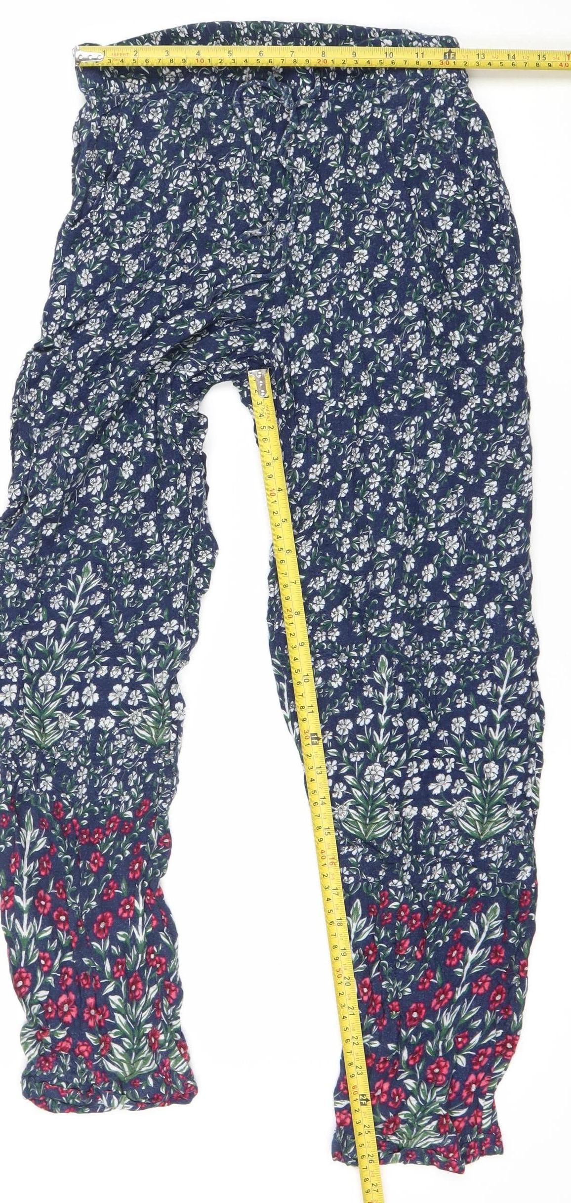 Topshop Womens Blue Floral Harem Trousers Size 8 Viscose Lightweight
