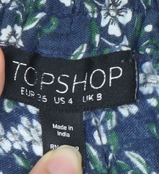 Topshop Womens Blue Floral Harem Trousers Size 8 Viscose Lightweight