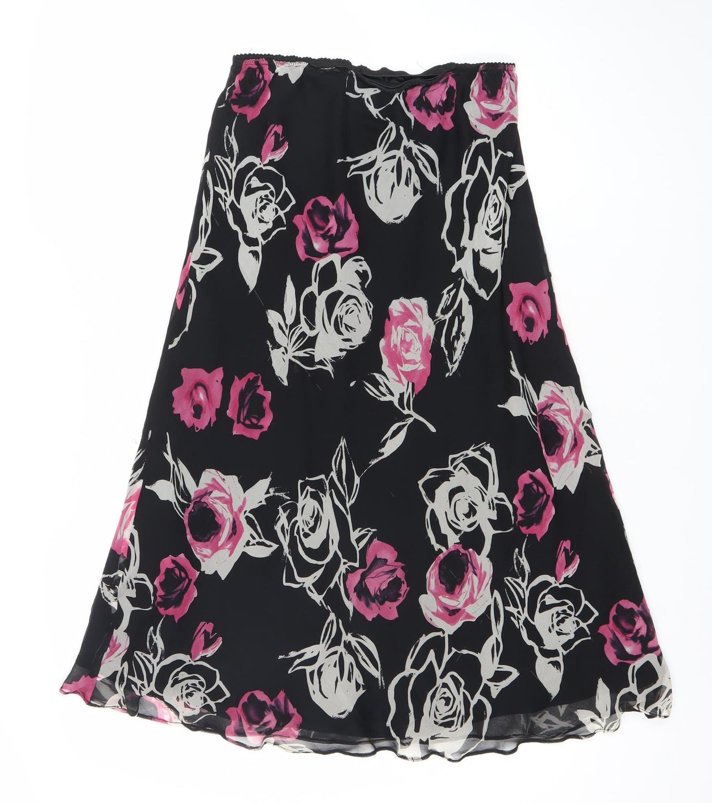 Hobbs Women’s Black Silk Floral A-Line Knee Length Skirt Size 12