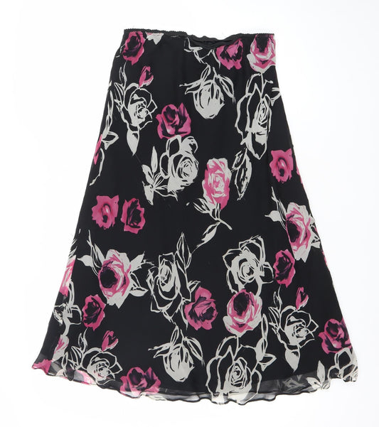 Hobbs Women’s Black Silk Floral A-Line Knee Length Skirt Size 12