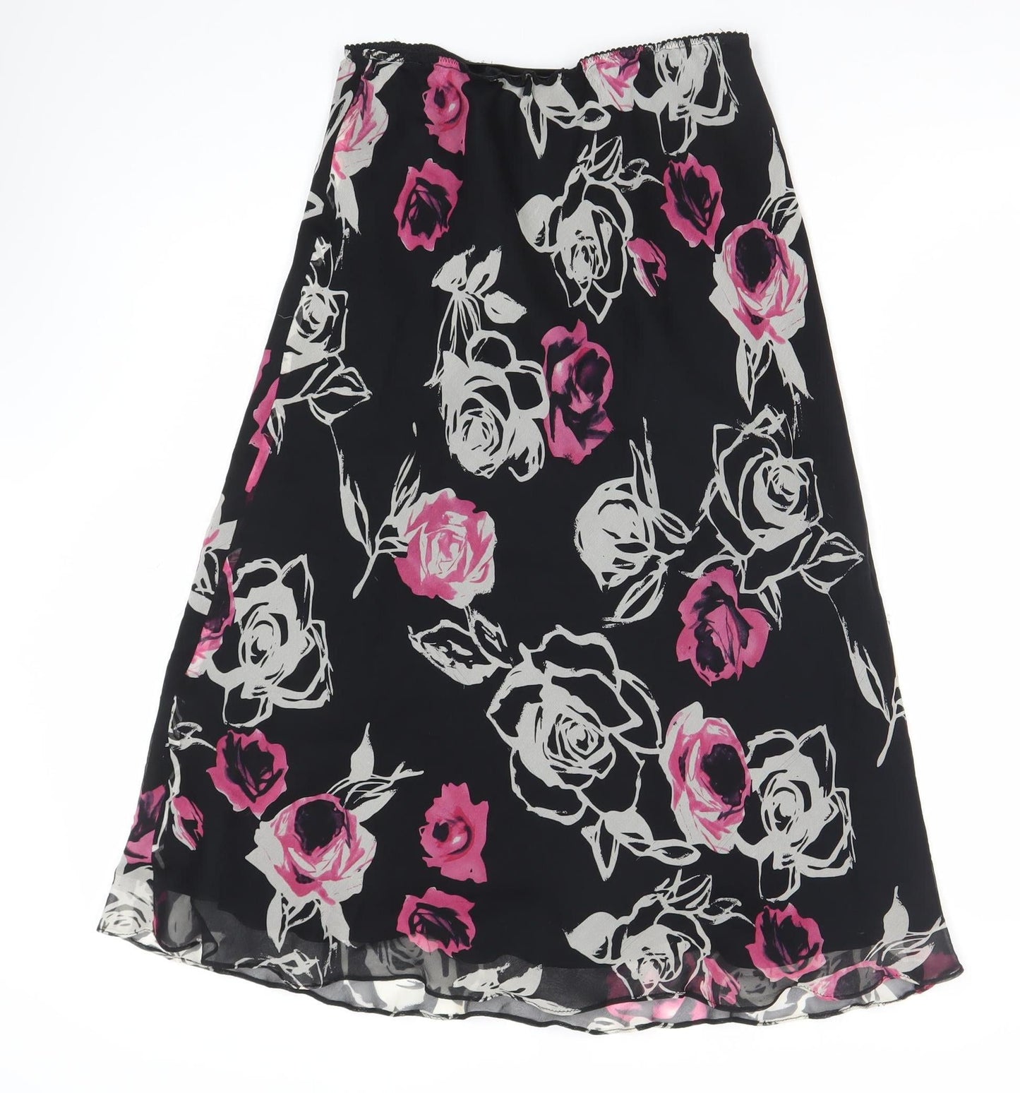 Hobbs Women’s Black Silk Floral A-Line Knee Length Skirt Size 12