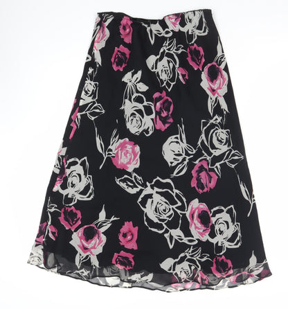 Hobbs Women’s Black Silk Floral A-Line Knee Length Skirt Size 12