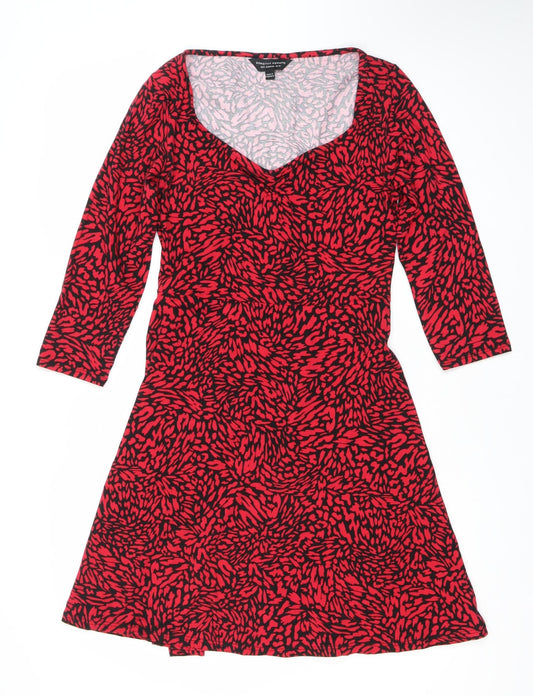 Dorothy Perkins Women Red Animal Print Bodycon Dress Size 12 Long Sleeve