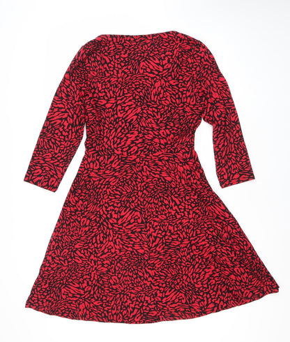 Dorothy Perkins Women Red Animal Print Bodycon Dress Size 12 Long Sleeve