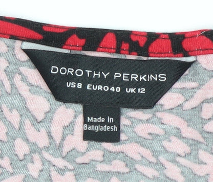 Dorothy Perkins Women Red Animal Print Bodycon Dress Size 12 Long Sleeve