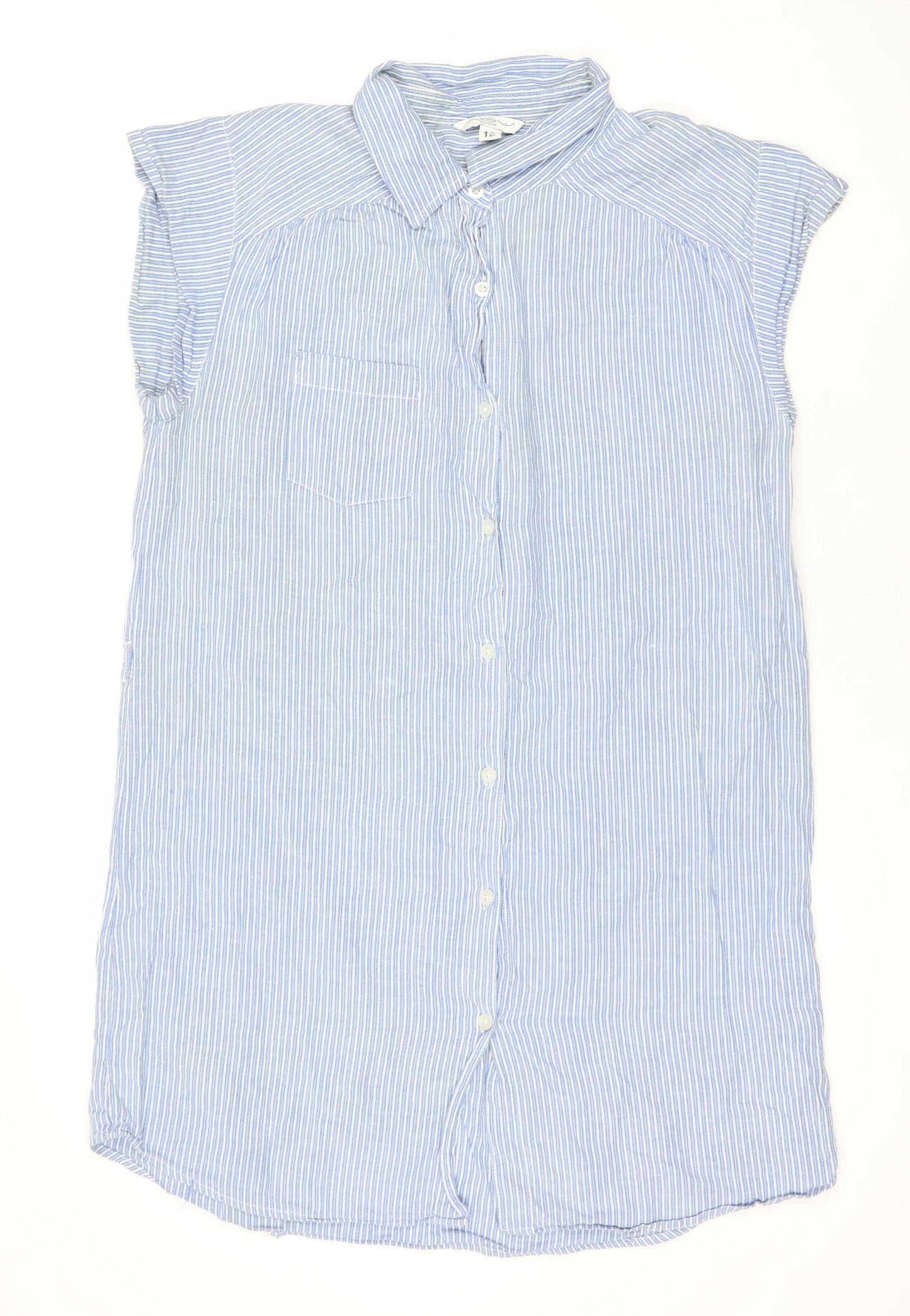 Look Women’s Blue Striped Shirt Dress Size 12 Cotton Casual