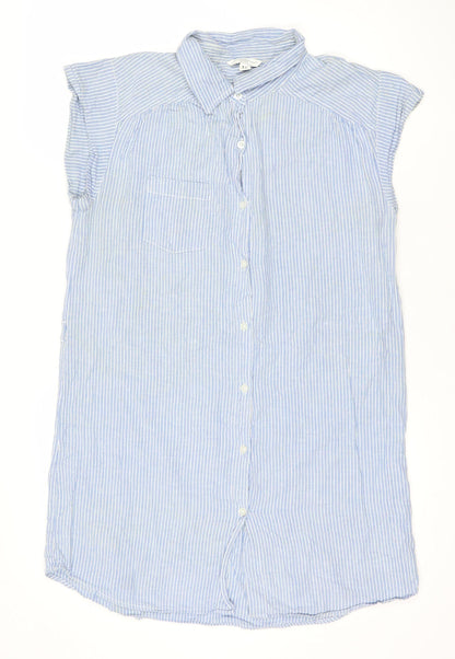 Look Women’s Blue Striped Shirt Dress Size 12 Cotton Casual
