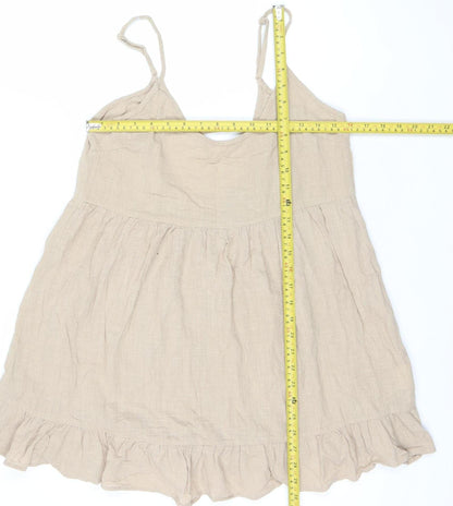 Cotton On Women’s Beige Summer Linen Swing Dress Size S Sleeveless