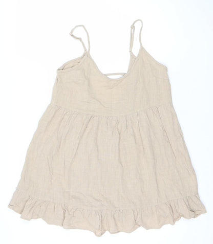 Cotton On Women’s Beige Summer Linen Swing Dress Size S Sleeveless