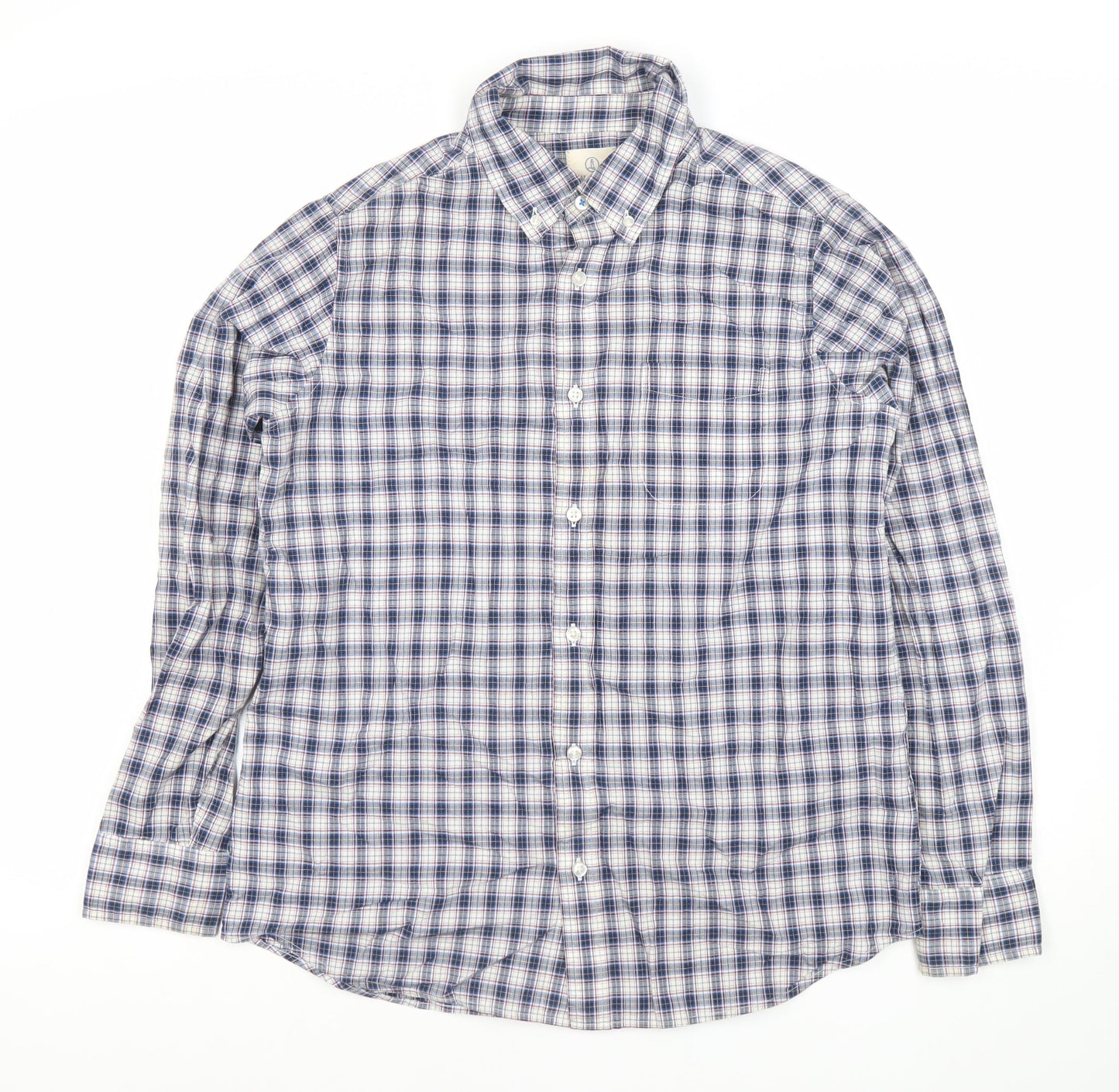 Lands' End Boys Blue Checked Cotton Long Sleeve Button-Down Shirt 12-14Y