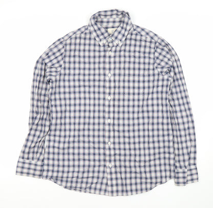 Lands' End Boys Blue Checked Cotton Long Sleeve Button-Down Shirt 12-14Y