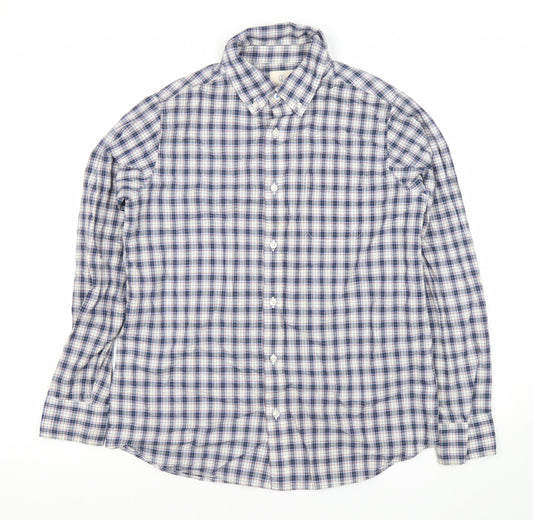 Lands' End Boys Blue Checked Cotton Long Sleeve Button-Down Shirt 12-14Y