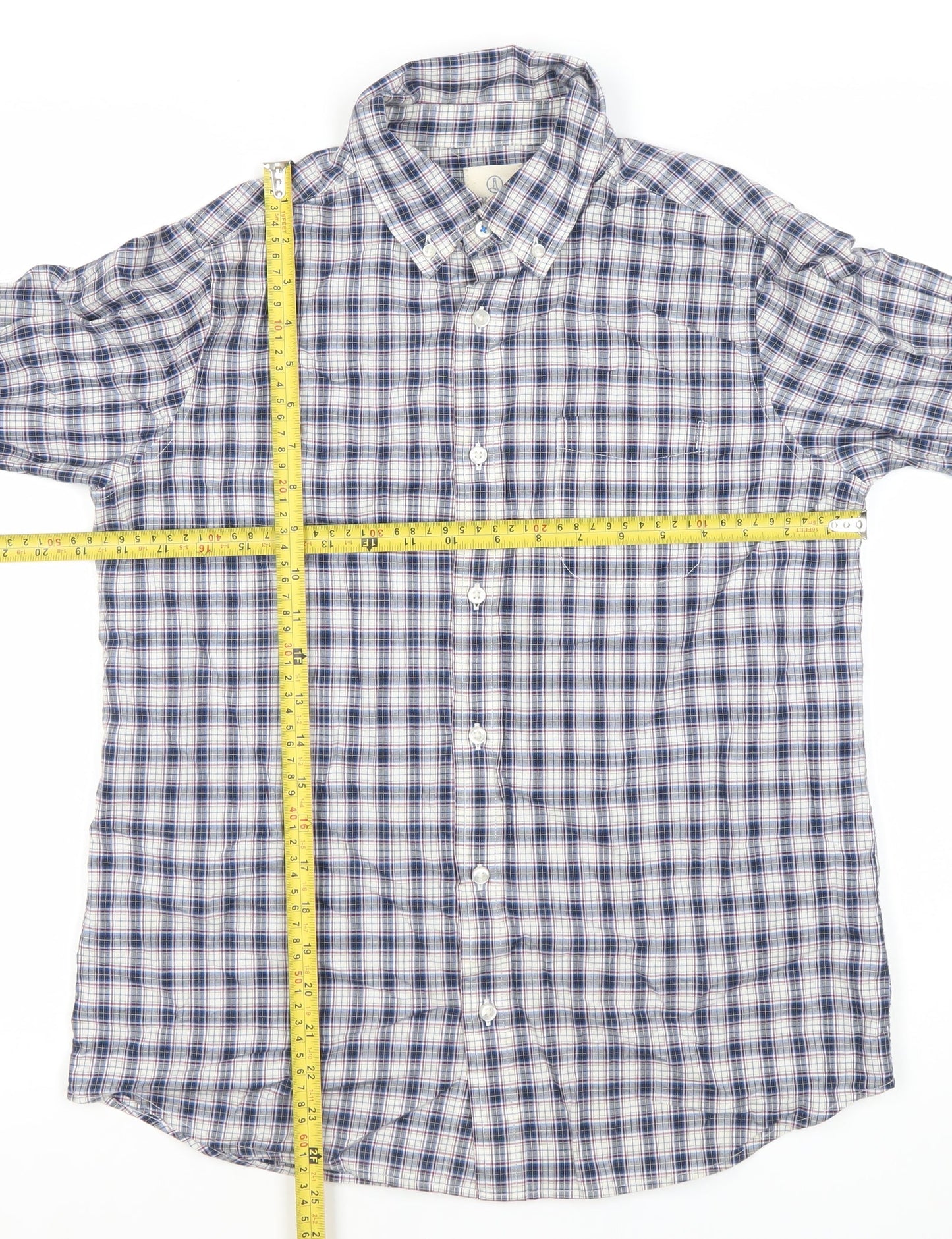 Lands' End Boys Blue Checked Cotton Long Sleeve Button-Down Shirt 12-14Y