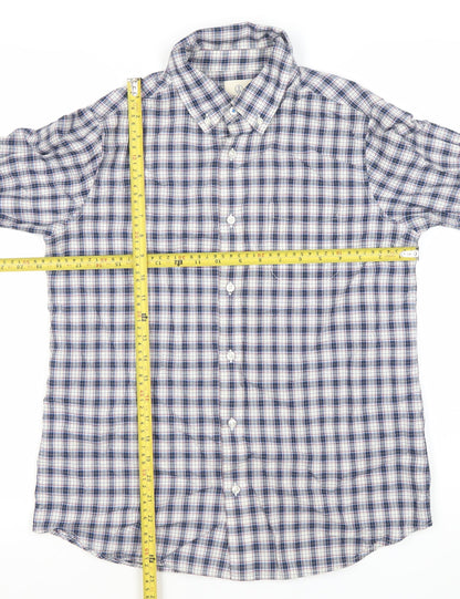 Lands' End Boys Blue Checked Cotton Long Sleeve Button-Down Shirt 12-14Y