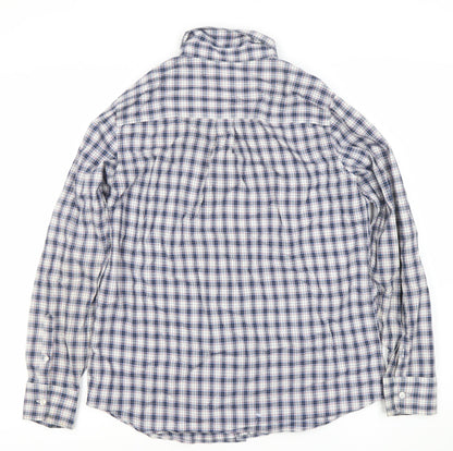 Lands' End Boys Blue Checked Cotton Long Sleeve Button-Down Shirt 12-14Y