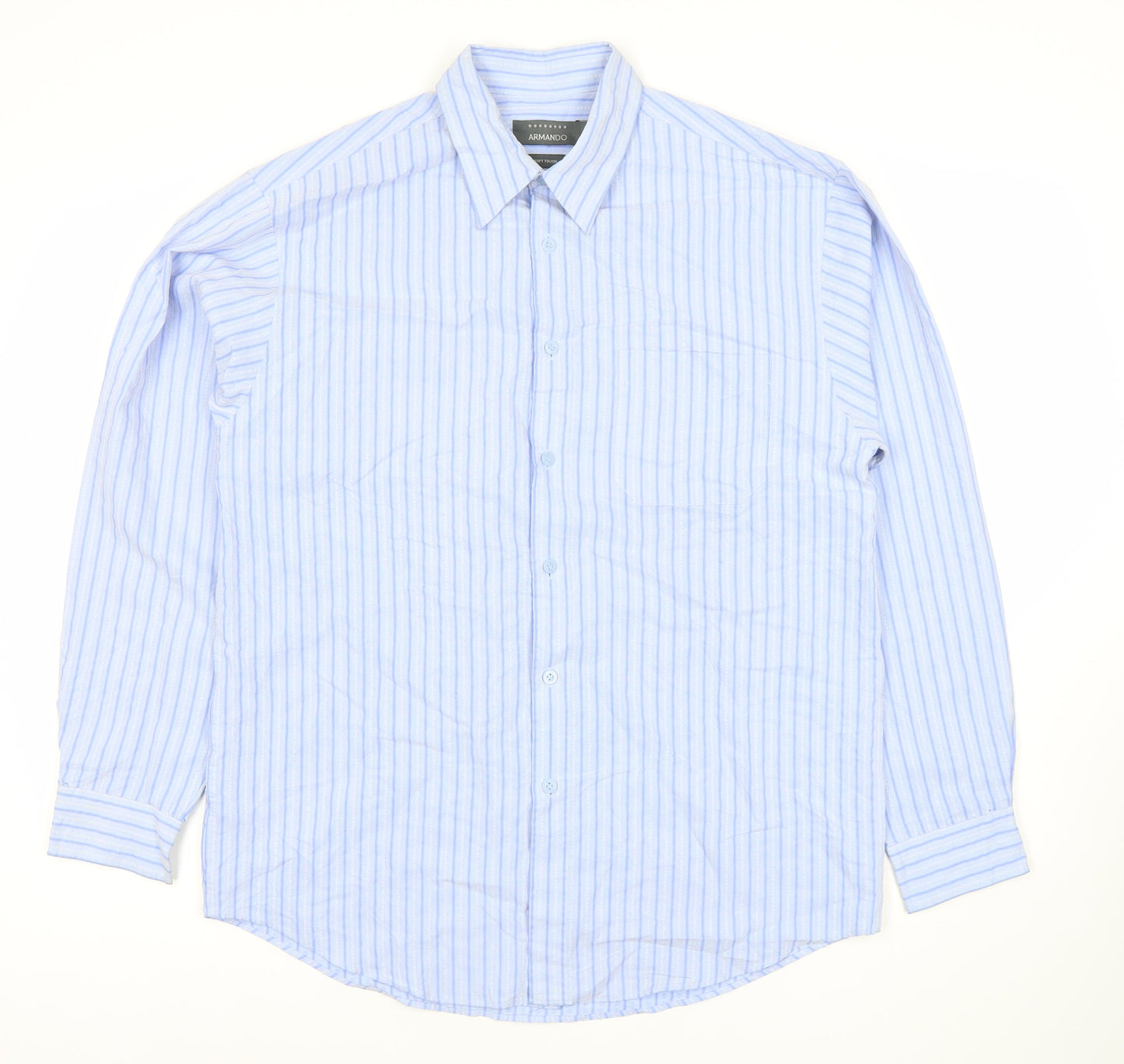 Armando Men’s Blue Striped Long Sleeve Dress Shirt M Regular Fit