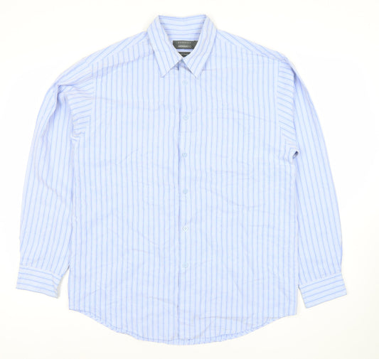 Armando Men’s Blue Striped Long Sleeve Dress Shirt M Regular Fit