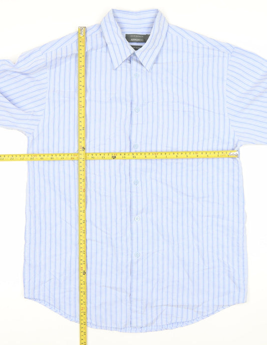 Armando Men’s Blue Striped Long Sleeve Dress Shirt M Regular Fit