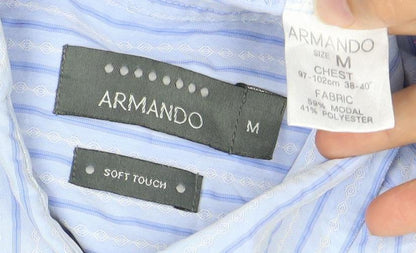 Armando Men’s Blue Striped Long Sleeve Dress Shirt M Regular Fit