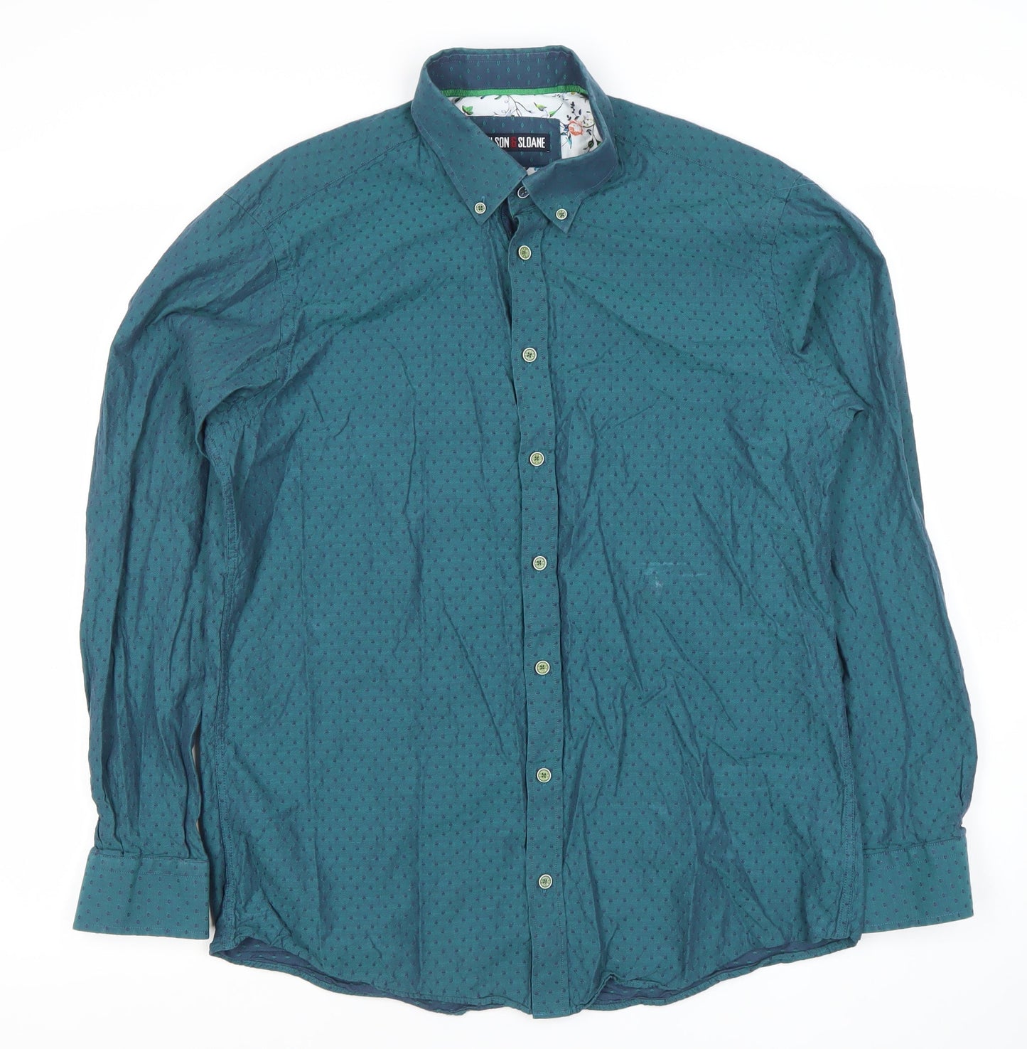 Wilson & Sloane Men’s Green Cotton Long Sleeve Button-Down Dress Shirt L