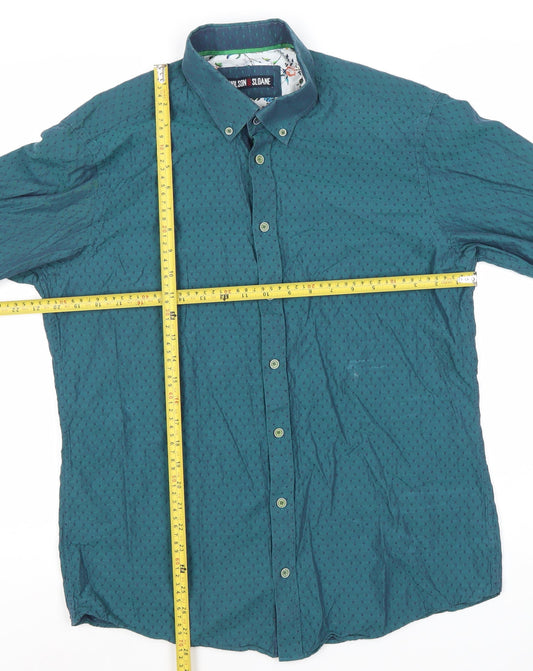Wilson & Sloane Men’s Green Cotton Long Sleeve Button-Down Dress Shirt L