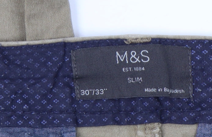 Marks and Spencer Mens Beige Slim Fit Chino Trousers 30W 33L
