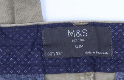 Marks and Spencer Mens Beige Slim Fit Chino Trousers 30W 33L