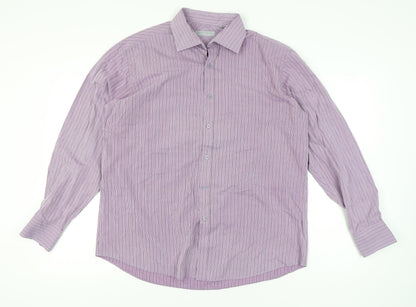 Jack Reid Men’s Purple Striped Long Sleeve Button-Up Shirt 17/43