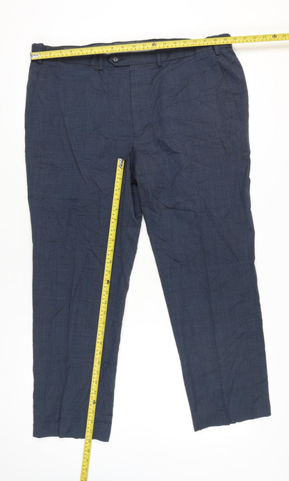 Marks and Spencer Men's Blue Check Dress Trousers Size 40W 29L Wool Blend