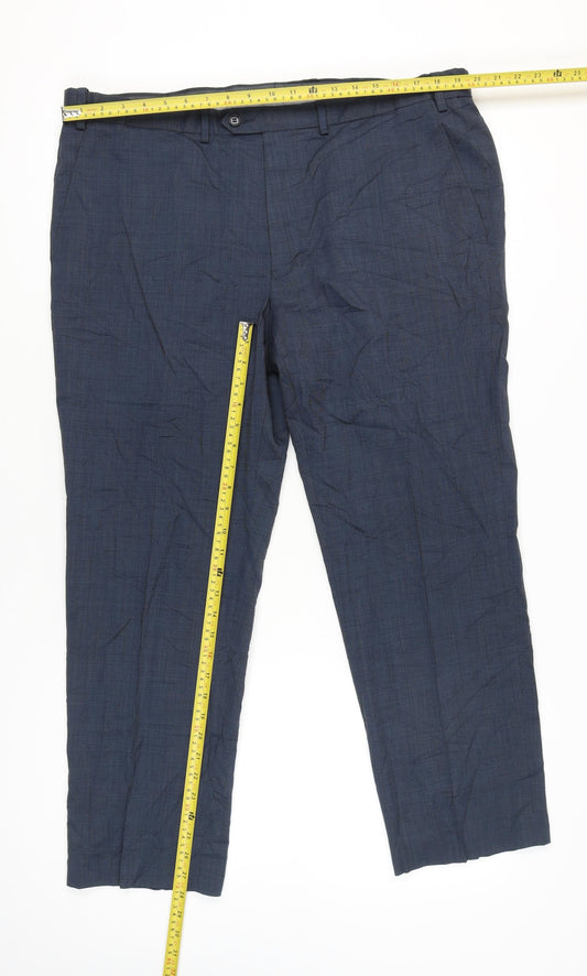 Marks and Spencer Men's Blue Check Dress Trousers Size 40W 29L Wool Blend
