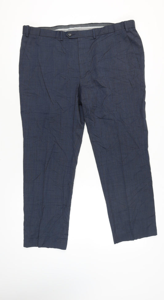 Marks and Spencer Men's Blue Check Dress Trousers Size 40W 29L Wool Blend