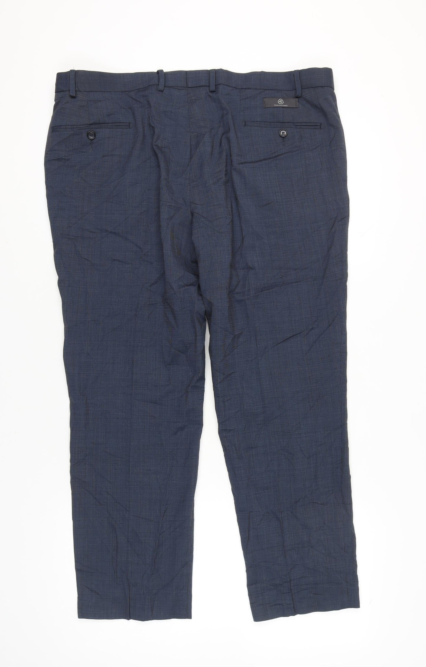 Marks and Spencer Men's Blue Check Dress Trousers Size 40W 29L Wool Blend