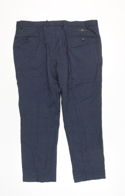 Marks and Spencer Men's Blue Check Dress Trousers Size 40W 29L Wool Blend