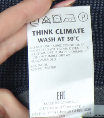 Marks and Spencer Men's Blue Check Dress Trousers Size 40W 29L Wool Blend