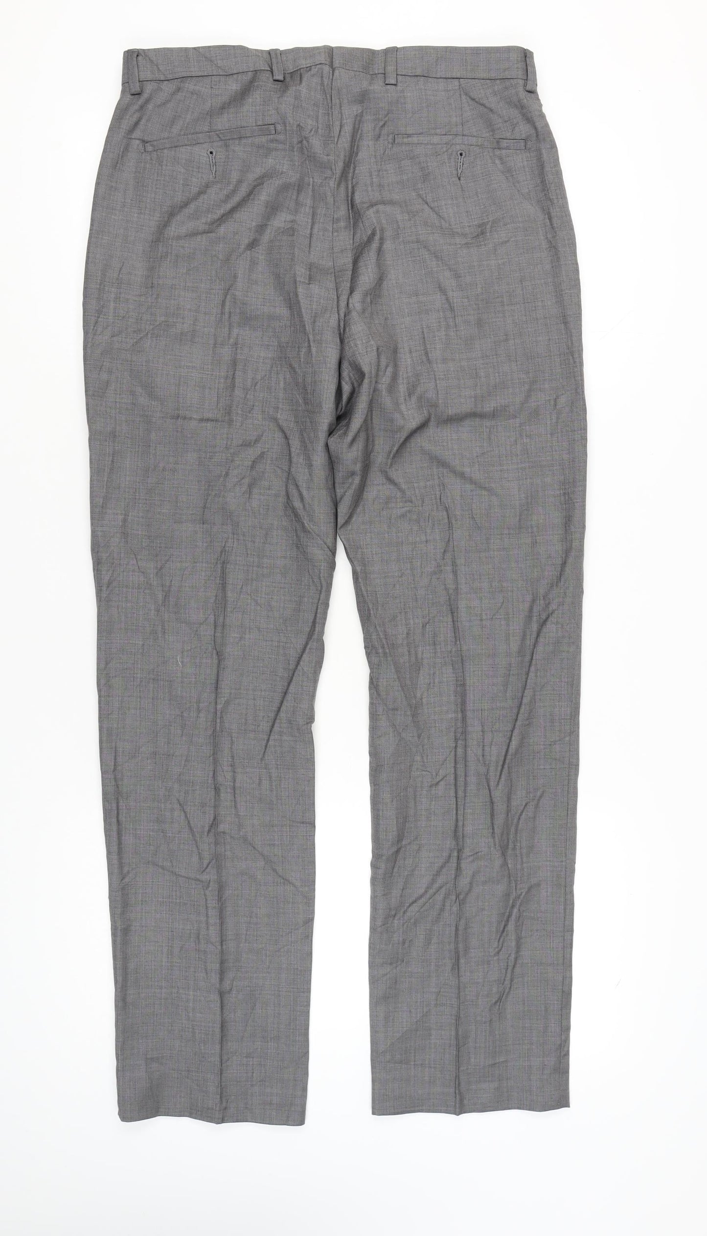 Marks and Spencer Mens Grey Wool Dress Pants 34W 33L Regular Fit