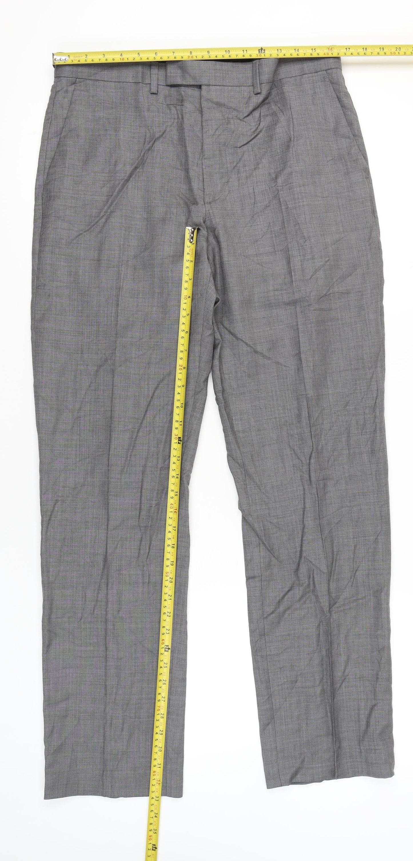 Marks and Spencer Mens Grey Wool Dress Pants 34W 33L Regular Fit