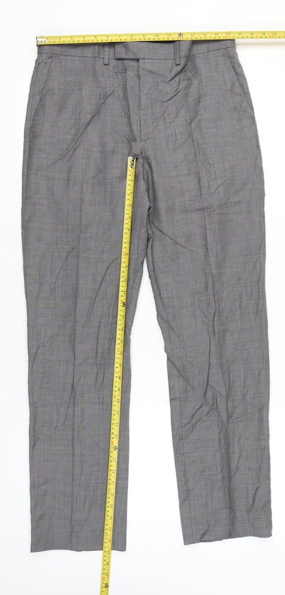 Marks and Spencer Mens Grey Wool Dress Pants 34W 33L Regular Fit